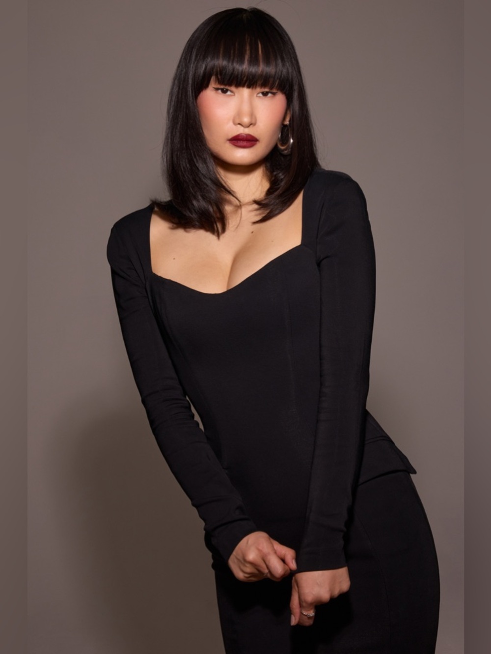 HOUSE OF CB 'Ella' Black Stretch Crepe Long Sleeve Midi Dress NWOT